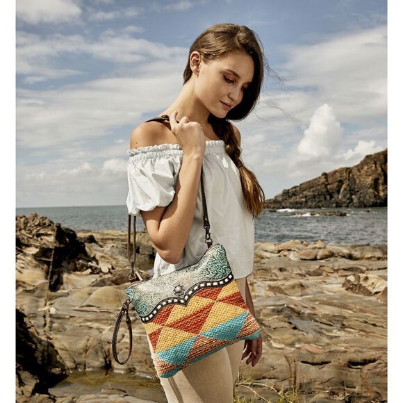 Myra Bag Handmade Xantho Small Crossbody Bag Upcycled Canvas & Cowhide Leather - Picture 1 of 10